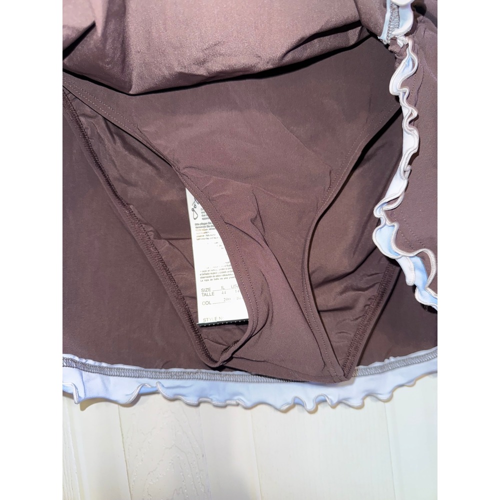 Profile by Gottex Brown Ruffle Swim Skirt Skort Side Slit E800 1P92 Size 14 NEW - Picture 6 of 12
